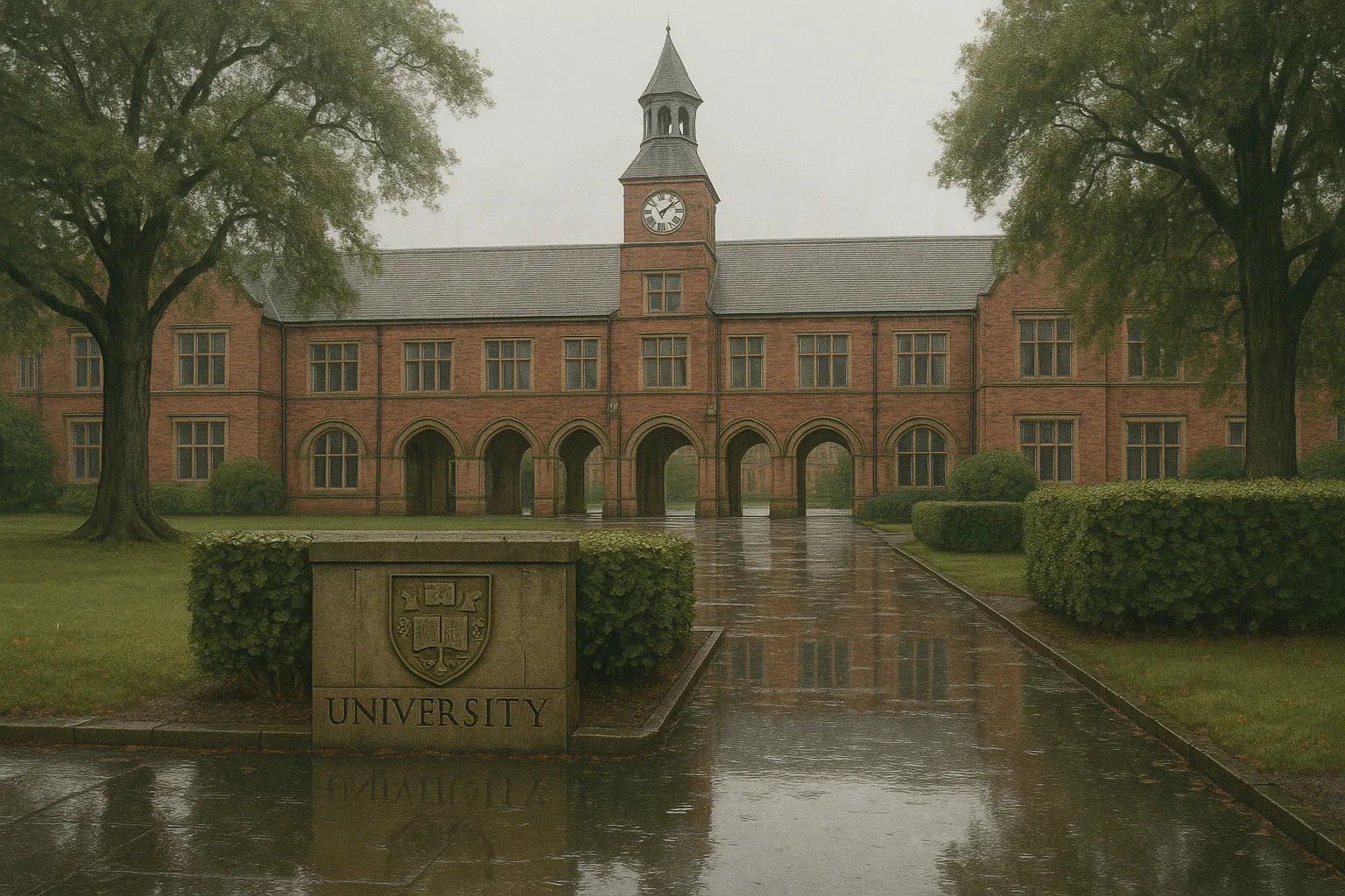 Welcome to Cheshire University — Hyde, Cheshire campus scene circa year 2000